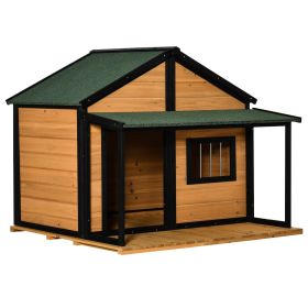 PawHut Wooden Outdoor Dog House with Porch Asphalt Roof for Medium Large Dogs Yellow PawHut Wooden Outdoor Dog House with Porch Asphalt Roof for Medium Large Dogs Yellow